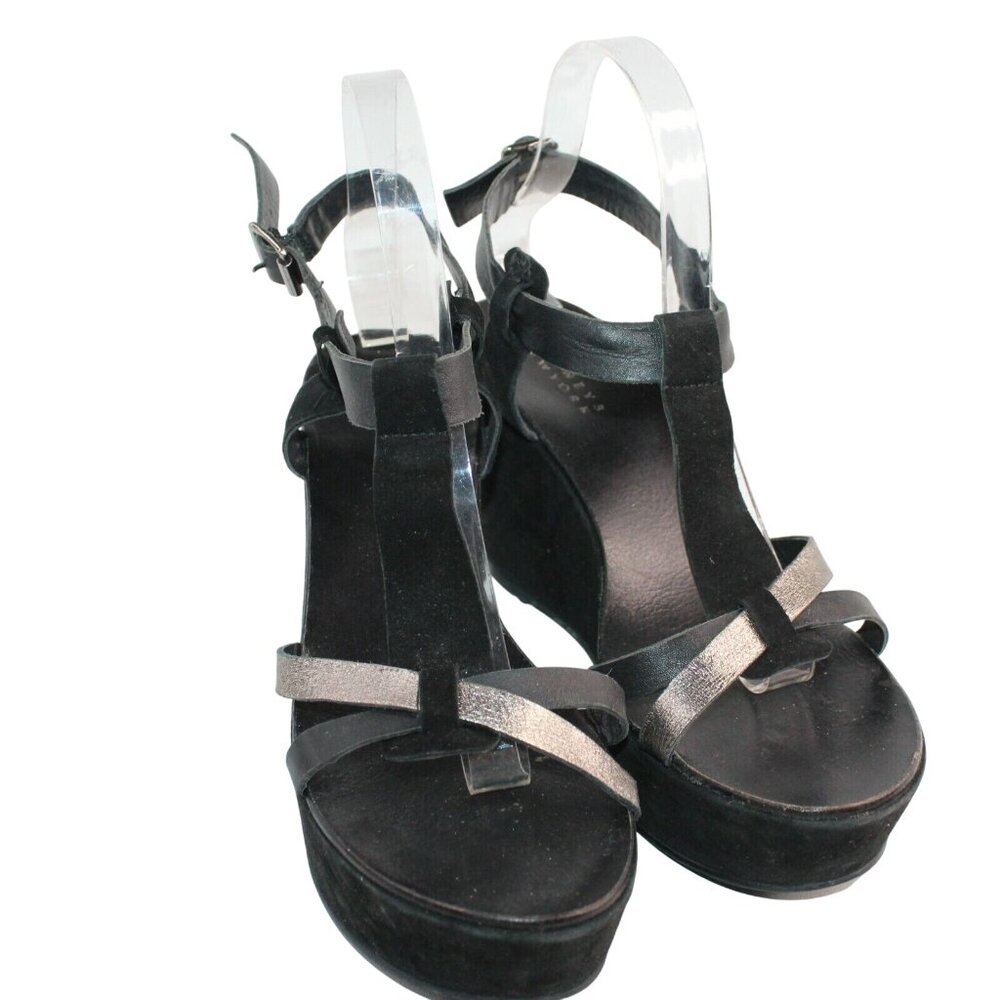 Barneys New York Womens Sz 40 Black Strappy Open Toe Leather Platform Sandals - Picture 3 of 12